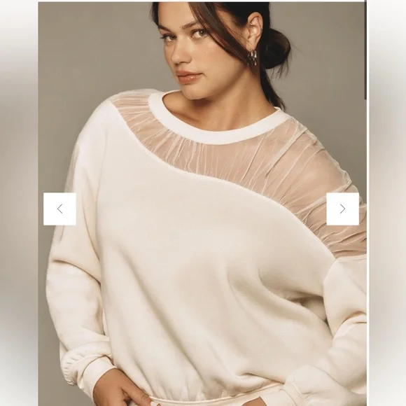 Maeve Anthropologie Long-Sleeve Off-The-Shoulder Sheer Top - Picture 4 of 16